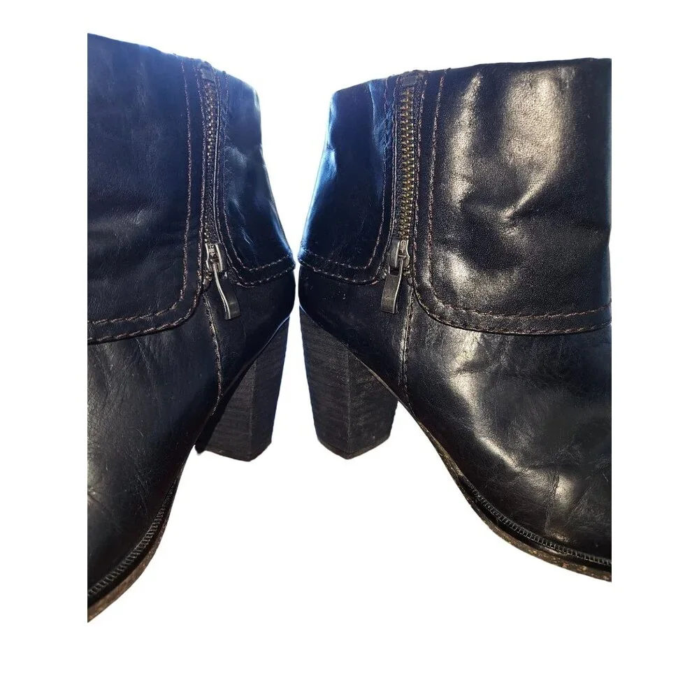 Naya Lark Leather Ankle Boots Block Heel & Side Zip Cuffed Western Women 7.5 N